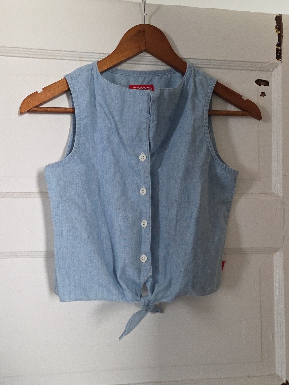 Esprit Kids Light Blue Sleeveless Denim Tie-Front Crop Top